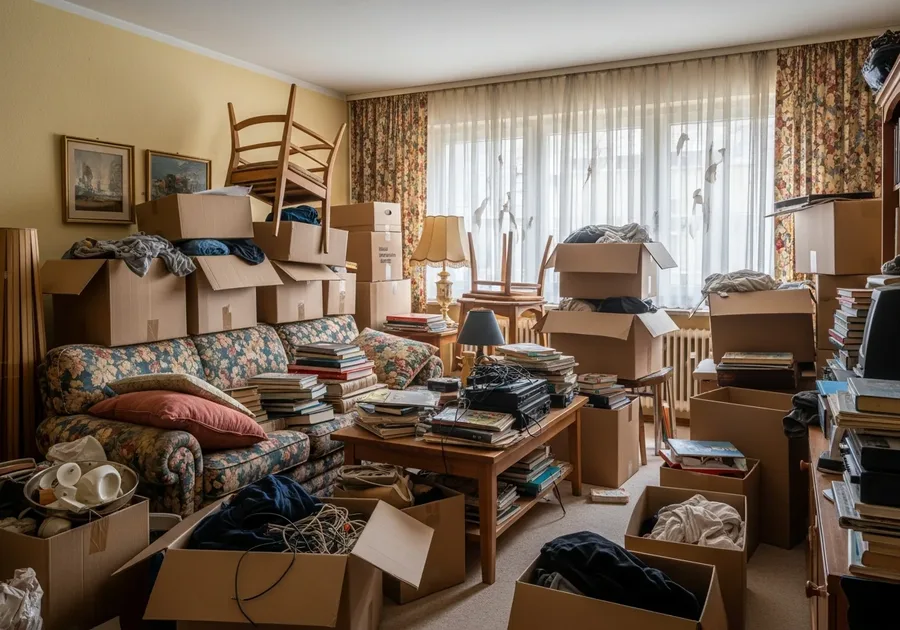 Vollgestopfte Wohnung vor der Haushaltsauflösung im Rhein-Erft-Kreis